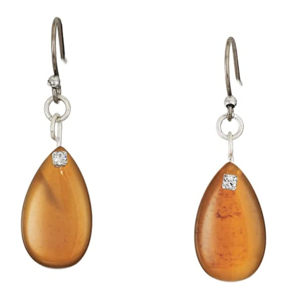 Lucky Brand Silver-Tone Brown Teardrop Earrings